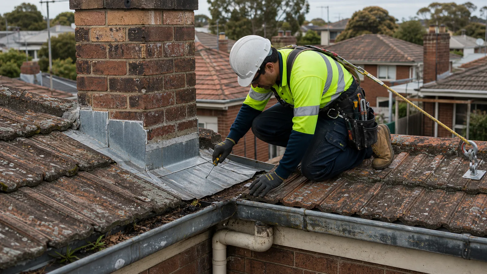 Roof leak repair detail on a Coburg property