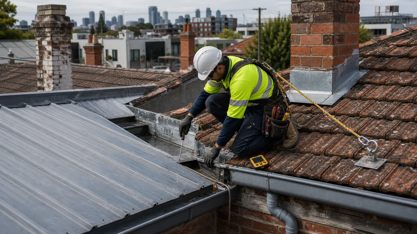 Roof leak repair detail on a Footscray property