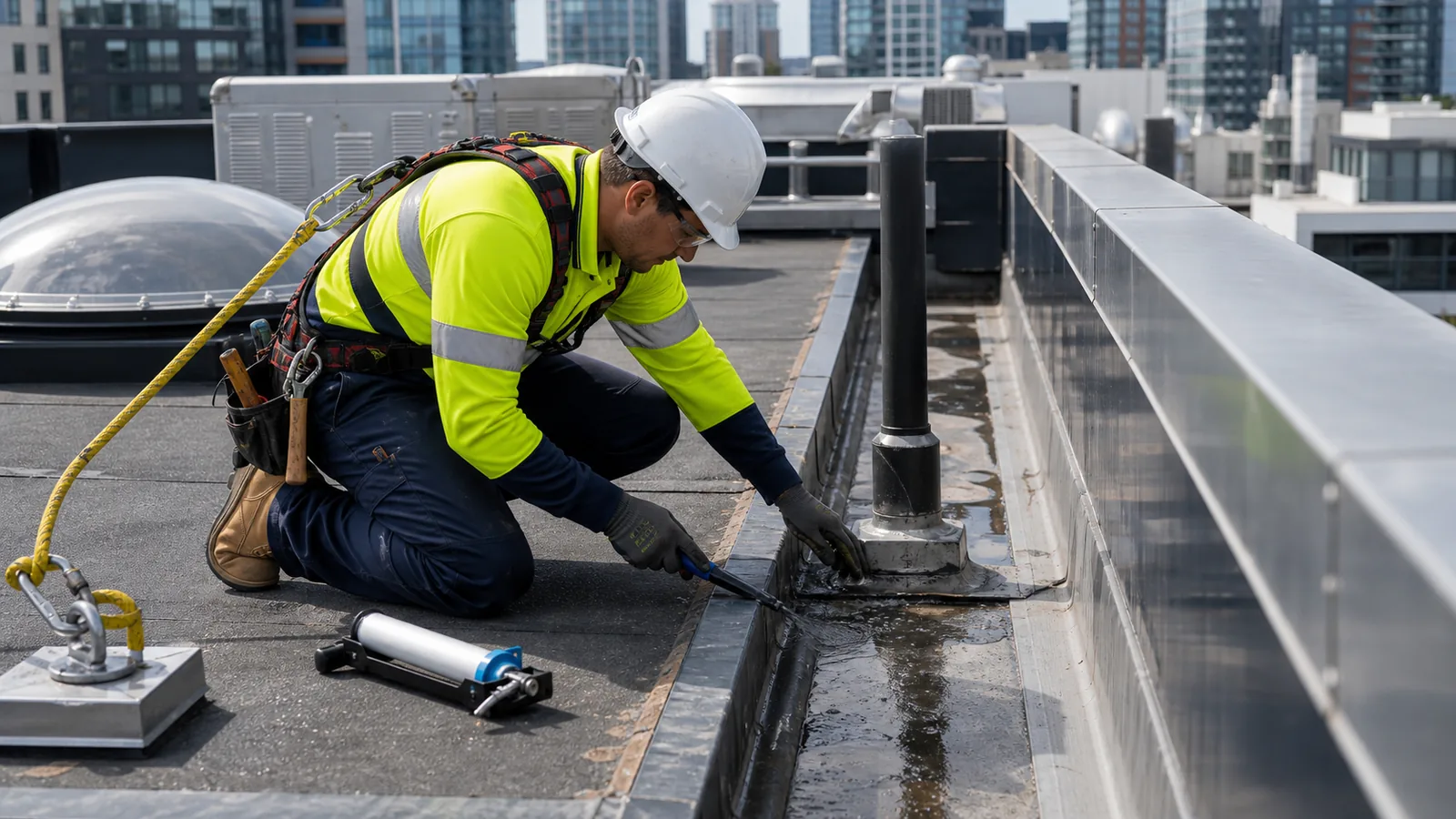 Roof leak repair detail on a Melbourne CBD property