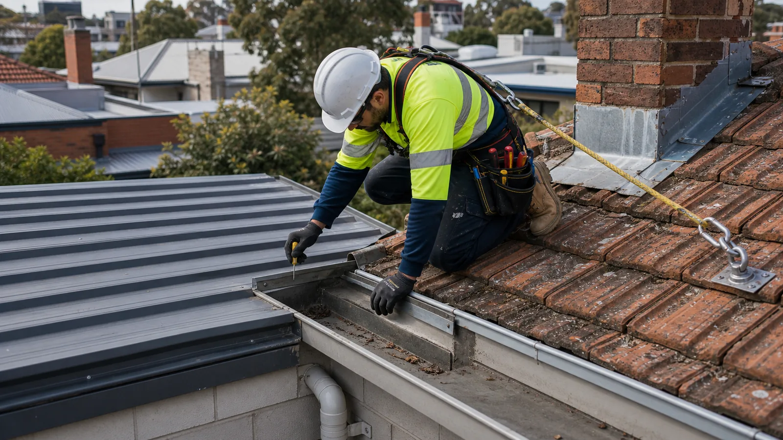 Roof leak repair detail on a Preston property