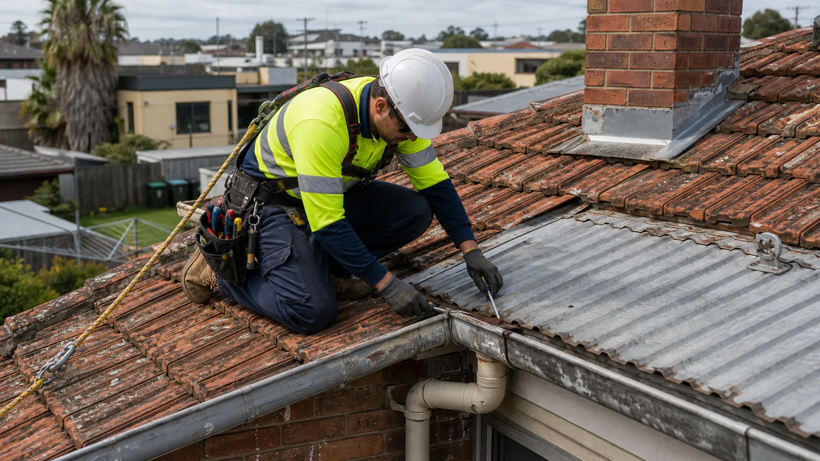 Roof leak repair detail on a Sunshine property